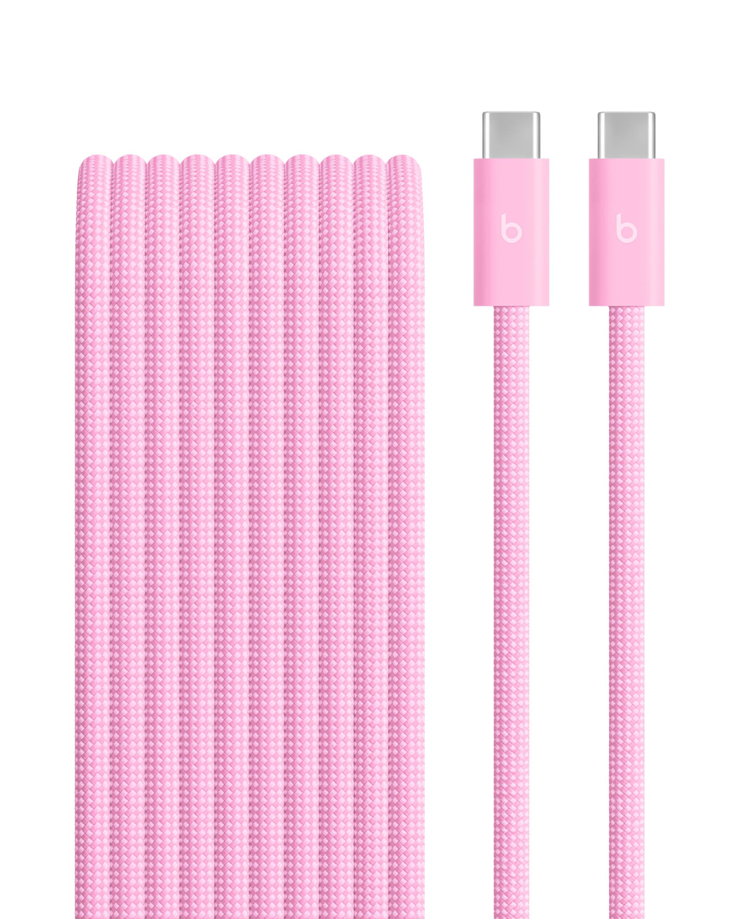 Close-up of Beats USB-C to USB-C 240W Woven Cable in Power Pink