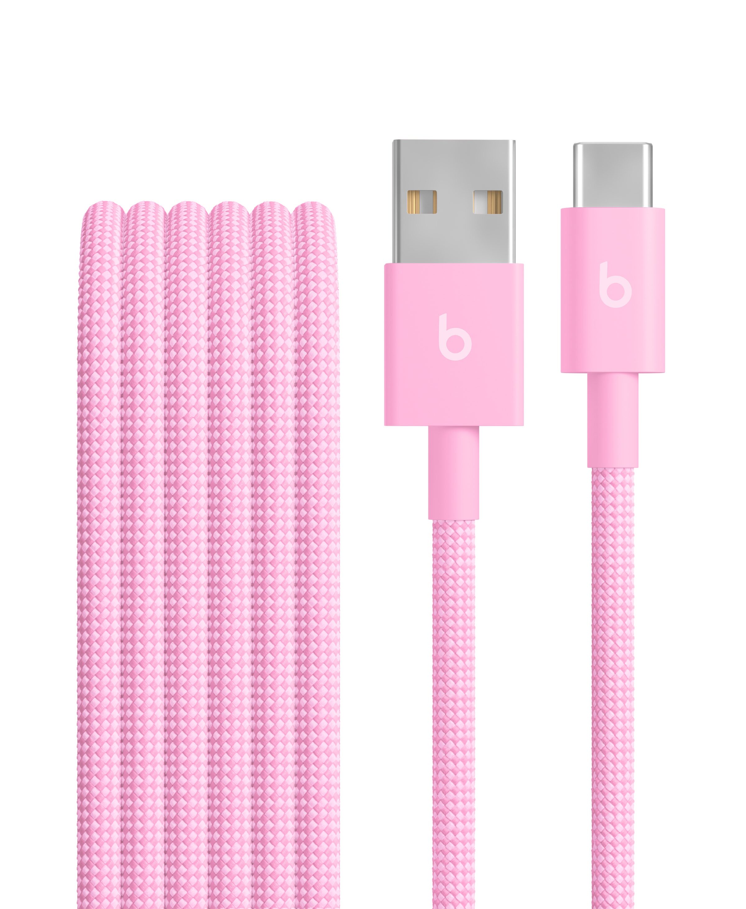 Close-up of Beats USB-A to USB-C Woven Cable in Power Pink