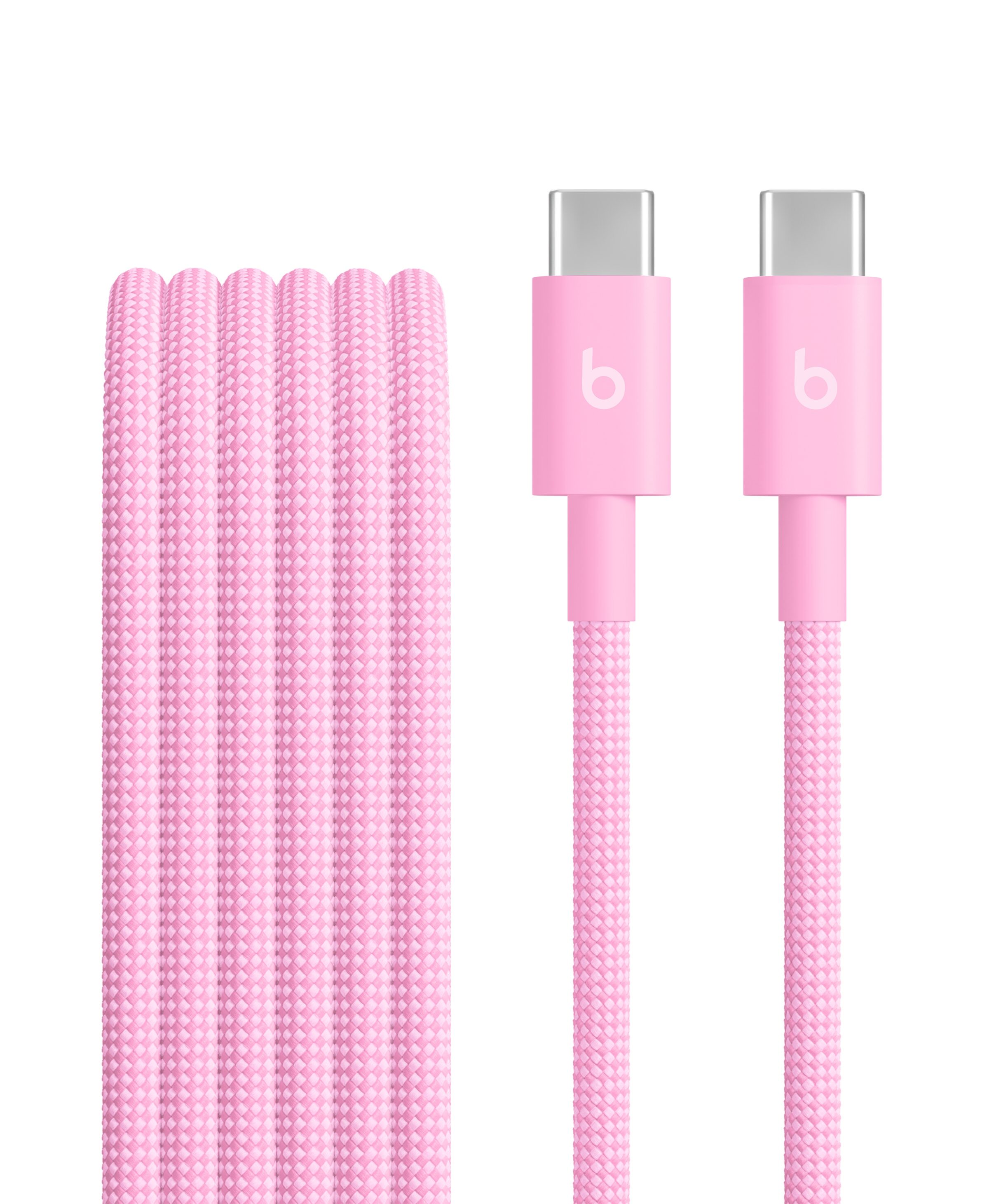 Close-up of Beats USB-C to USB-C Woven Cable in Power Pink