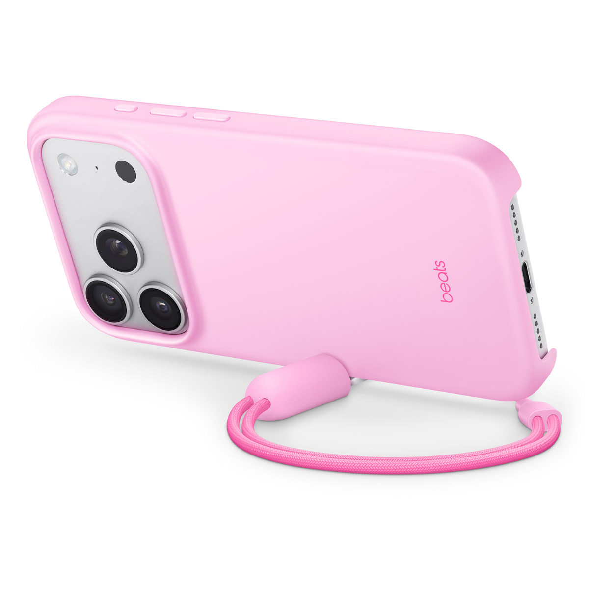 Close-up of Beats iPhone 17 Pro Kickstand Case in Pebble Pink