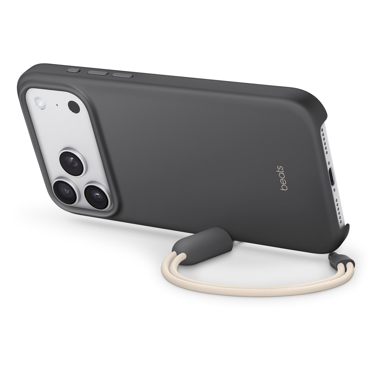 Close-up of Beats iPhone 17 Pro Max Kickstand Case in Granite Gray