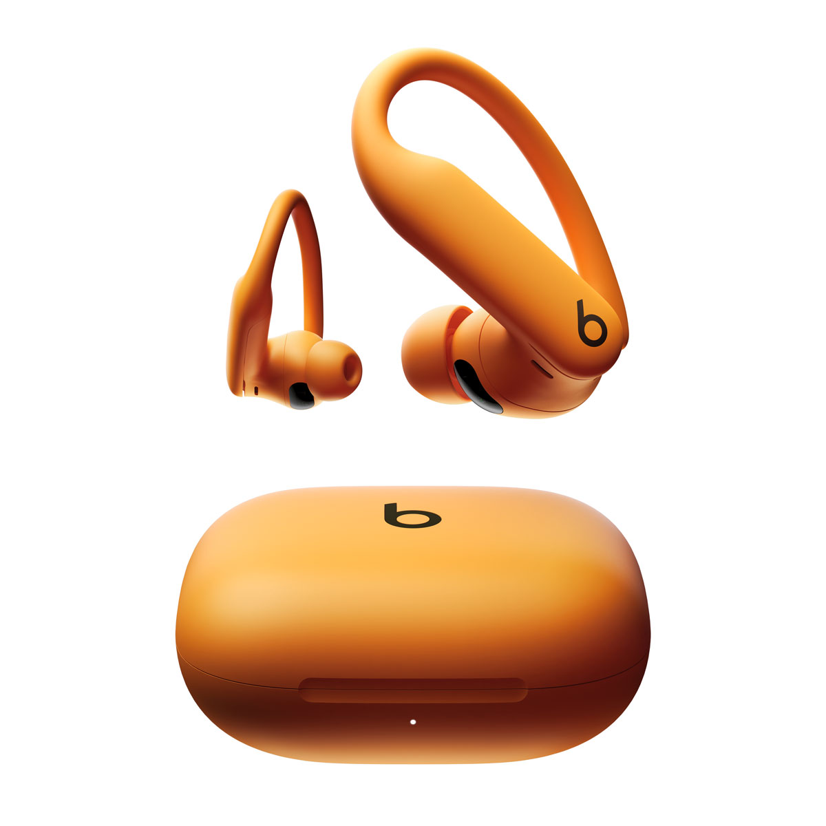 電光橙 Powerbeats Pro 2 特寫。